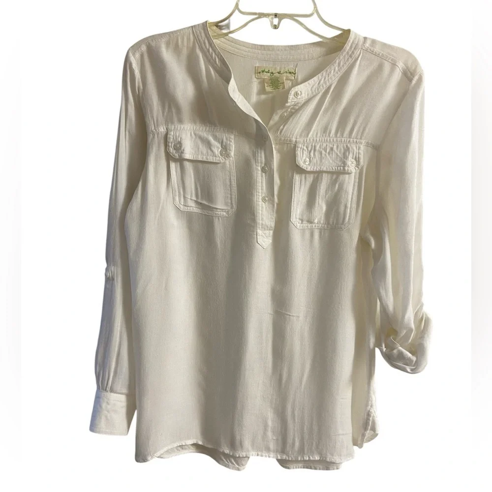 Anthropologie staring at stars off white pop over blouse Medium - Picture 2 of 7